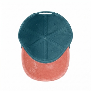 Gorra de Béisbol Deportiva de 6 Paneles en Sarga Lavada con Contraste de Color Teal y Coral, Unisex, Transpirable, Impermeable, con Logotipo Personalizado, Alta Calidad, OEM, ODM - Product Image 5