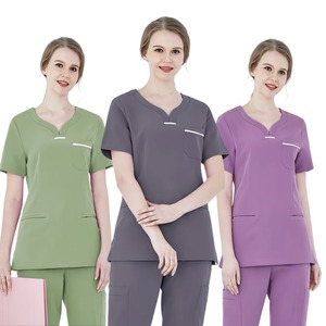 Traje de enfermera de tejido delgado para mujer, ropa de salón de belleza, conjuntos de uniformes médicos elásticos, uniformes de Hospital estampados a mano - Product Image 1
