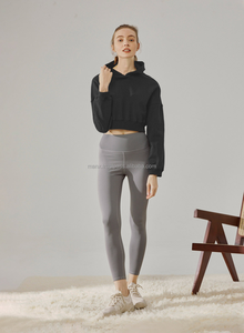 Sweat à capuche en molleton bouclé 100 % coton pour femme, coupe carrée, court, écologique, respirant, imprimé numérique en relief, uni, brodé - Product Image 5