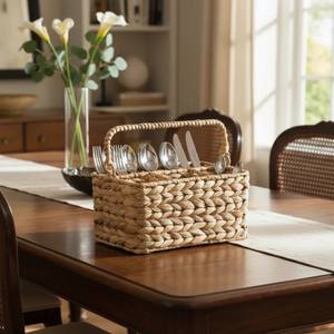 Porte-ustensiles en jacinthe d'eau à prix avantageux, organisateur de couverts, porte-couverts, vaisselle, rangement multifonctionnel imperméable - Product Image 4