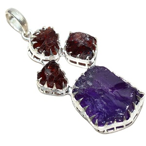 Pendentifs en argent sterling 925 avec améthyste et grenat de forme fantaisie, pierre brute, bijoux Shri Ashapura, BOHEMIA CHRISTIAN, tiers - Product Image 1