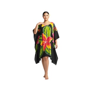 Poncho tropicale in rayon dipinto a mano, copricostume da spiaggia, caftano boho dipinto a mano, abbigliamento da spiaggia - Product Image 6
