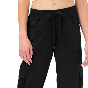 กางเกงคาร์โก้เอวสูงสำหรับผู้หญิงกางเกงสไตล์สตรีทแวร์มีหลายกระเป๋าพิมพ์ลายปักโลโก้ตามสั่ง - Product Image 2