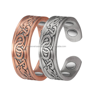 New Arrival Super Quality Handcarved Tibetan Healing Ring Pure <b>Copper</b> Open Cuff Therapy Ring for Women - Product Image 6