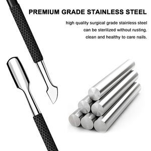 ที่ดันหนังกำพร้าที่เล็บทำจากสแตนเลสอุปกรณ์ทำเล็บแบบสองด้านพร้อมที่จับสีดำ - Product Image 3