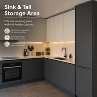 Meubles de cuisine modernes sur mesure, noir mat, solution de rangement modulaire complète pour toute la maison