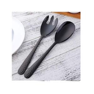 High Quality Metal Stainless Steel <b>Black</b> Salad Server or Salad Spoons For Home And Restaurant Flatware Modern Serving Set - Product Image 1