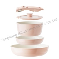 Nouvelle conception, ensemble de casseroles en aluminium léger antiadhésif 5 pièces, couvercle en verre, compatible lave-vaisselle et four, cuisson saine à la maison