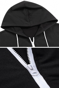 Pull à capuche pour homme en polyester/coton, coupe ample, couleur unie, tissu tricoté anti-boulochage, manches longues, décontracté - Product Image 6