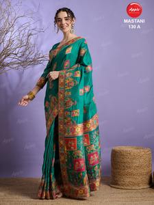 โดลาวิสคอส่าหรีบริสุทธิ์ผ้าเนื้อนุ่มพิมพ์ลายได้ตำแหน่งหรูหราเสื้อผ้างานแต่งงานเทศกาลและส่าหรีแบบดั้งเดิมของอินเดีย - Product Image 3