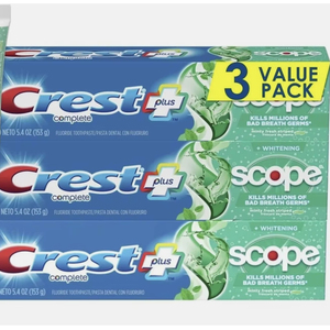 LOT DE 2 Dentifrices Crest Plus Whitening avec fluorure Scope 2,7 oz Menthe fraîche - Product Image 1