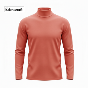 Solid Color <b>Pink</b> Long Sleeve <b>Men's</b> Turtle Neck Regular Slim Fit <b>T</b>-<b>Shirt</b> 100% Cotton Eco-Friendly Breathable Custom Wholesale - Product Image 3