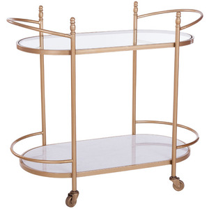 High Quality Metal Stand <b>Trolley</b> With Walnut Finishing Wooden Shelves and Four <b>Wheels</b> For Bars Hotels Royal Banquets And Wedding - Product Image 5