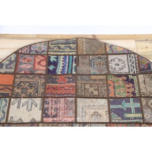 Vintage Turkish Rug, 3.4x3.4 ft Patchwork Rug, <b>Brown</b> Floral <b>Wool</b> Rug - Product Image 4