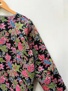 Handmade Women's <b>Velvet</b> Short Jacket Sweet Style Front Pocket Quick Dry Reversible Breathable Cotton Anti-Wrinkle Printed - Product Image 5