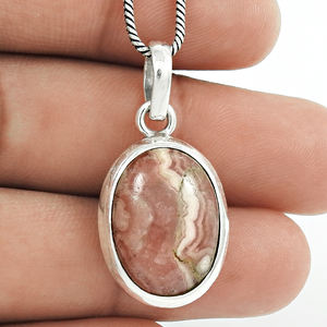 925พลอยโรโดโครไซต์ธรรมชาติจี้รูปไข่เงินสเตอร์ลิงเครื่องประดับแบบคลาสสิกจี้แฮนด์เมดราคาโรงงานโดยตรง - Product Image 3