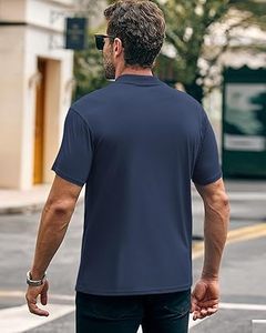 T-shirts d'extérieur personnalisés à col montant bleu marine 100% coton à épaules tombantes, surdimensionnés, lourds, respirants et décontractés - Product Image 2