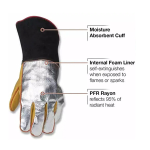 Guantes de soldadura de alta calidad Color gris Estilo largo Resistente al calor Guante de soldadura resistente al fuego con logotipo privado - Product Image 2