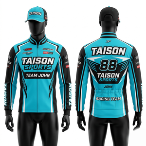 เสื้อแข่งคาร์ทติ้งพรีเมียม 180 GSM โพลีเอสเตอร์ สีเขียวอมฟ้า-ดำ แผงสีดำสำหรับการแข่งขัน ระบายอากาศได้ดี ซับเหงื่อ น้ำหนักเบา พิมพ์ลายโลโก้ด้วยเทคนิค Sublimation - Product Image 1