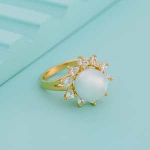 18K Gold Plated Stainless Steel Fashion <b>Ring</b> for Party-Inlay <b>Statement</b> <b>Ring</b> - Product Image 1
