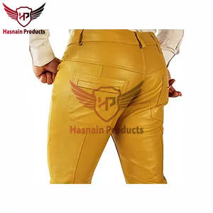 Pantalones de cuero genuino con logotipo personalizado Premium para hombre, estilo informal de alta calidad, venta al por mayor, ¡el mejor precio garantizado! - Product Image 2