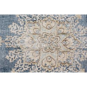 Alfombra de 7.4x10.4 pies, Alfombra Turca Vintage, Alfombra de Lana a Rayas Azul y Marrón - Product Image 5