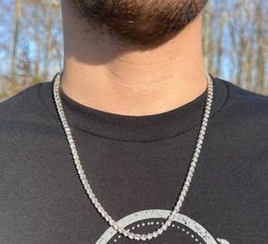 Trendy 3mm Round VVS Moissanite Diamond <b>Tennis</b> <b>Chain</b> With Gold Plated 925 Silver Iced Out Luxury Jewelry At Best Price - Product Image 2