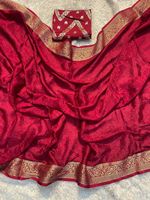 Sari en viscose chinon à motif tissé avec pièce de chemisier en soie Dola Banarasi – Élégant, de créateur, pour mariage, vente en gros