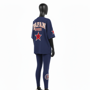 เสื้อยืดคอตตอนพรีเมียม 300GSM ชุดเลกกิ้ง 260GSM แผ่น PVC สะท้อนแสงสีรุ้ง ชุดออกกำลังกายพร้อมโลโก้สั่งทำ - Product Image 5