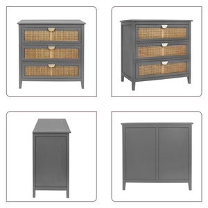 Chused Style français 3 tiroirs Accent armoire commode rotin poitrine tiroirs poignées en métal armoire de rangement en bois pour meubles de maison - Product Image 6