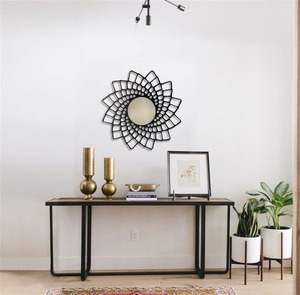 Miroir mural en métal fait à la main, écologique, de style Art déco, noir, géométrique, soleil éclatant, pour mariage, salon, chambre à coucher, couloir, intérieur de la maison - Product Image 3