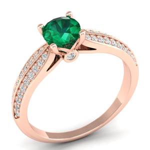 Anillo de Esmeralda de Corte Brillante Redondo de 0.75 Quilates, Precio de Fábrica REYES, en Oro Sólido de 14K, Joyería de Boda con Moissanita - Product Image 2