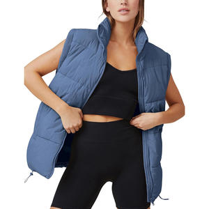 Gilet d'hiver unisexe épais et uni avec fermeture éclair, logo personnalisé, doublure en lin réversible, sans manches, long, avec capuche - Product Image 1