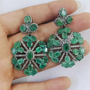 Boucles d'oreilles émeraude en argent sterling 925 plaqué or 14 carats certifiées IGI de qualité AAA, style Art Déco, pour mariage, fête, bijoux élégants et imposants - Product Image 1