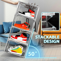 Boîte à chaussures transparente pliable personnalisée avec logo, empilable, en acrylique magnétique, organisateur de rangement pour chaussures