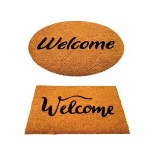 Tapis de bienvenue en fibre de coco fait à la main rustique avec artisanat vietnamien en PVC, nombreux choix de formes - Product Image 1