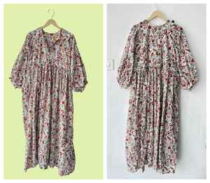 ชุดเดรสมิดิผ้าฝ้ายพิมพ์ลายดอกไม้สำหรับฤดูร้อนพร้อมการตกแต่งลูกไม้คอลึกและกระดุมที่เป็นมิตรกับสิ่งแวดล้อมของขวัญที่สมบูรณ์แบบสำหรับเธอ - Product Image 3