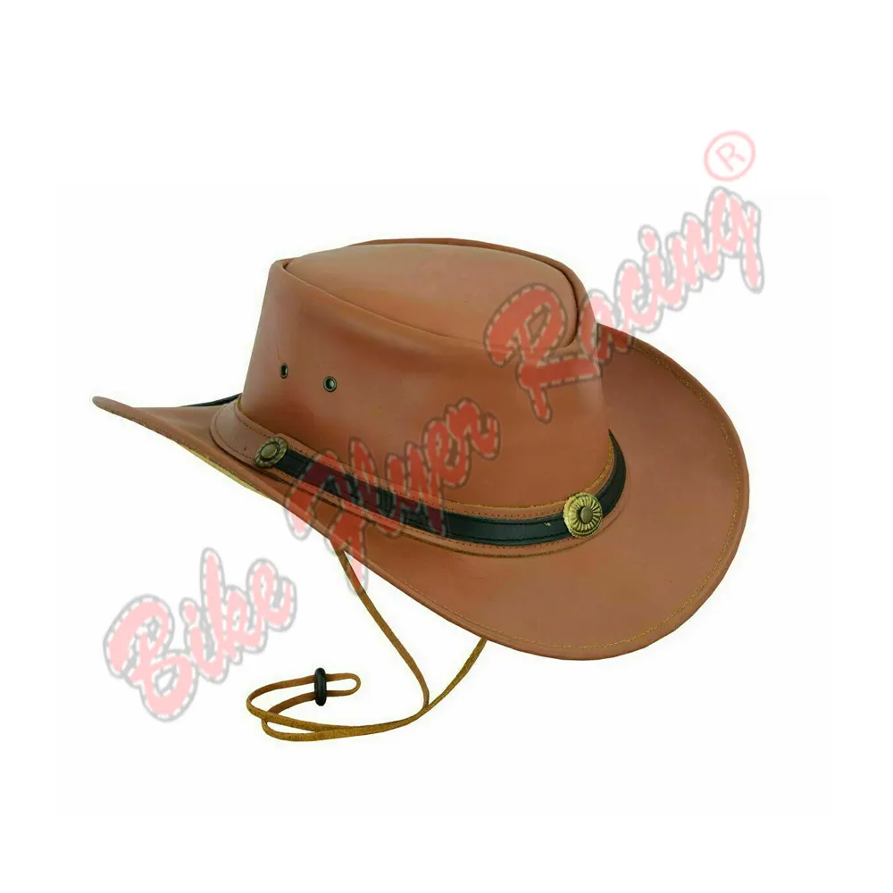 LuxHide Cowboy Western Cow Hide Top Grain Leather Handcrafted Top Hat Big Brimmed hat Western cowboy hat travel visière