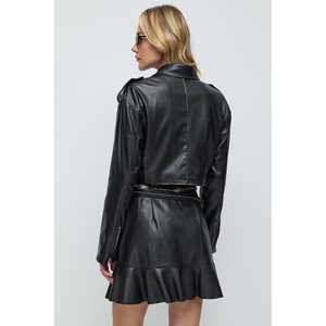 แจ็คเก็ตคอกลมหนังเทียมสำหรับใส่ทุกวัน - Product Image 5