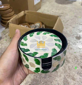 Hot <b>sale</b> 2025 Handmade Decorative Table Coffee coaster Holder 6 Piece <b>Seashell</b> Mosaic Coasters - Product Image 4