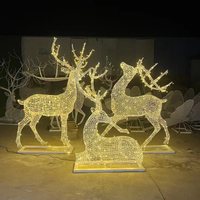 Statue de renne de Noël LED dorée surdimensionnée en métal de luxe, grand modèle grandeur nature pour décoration extérieure