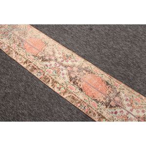 Alfombra pequeña vintage de 1.4x7.8 pies, marrón geométrica con elementos florales, alfombra turca - Product Image 4