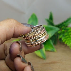 925 Sterling Silver <b>Spinner</b> <b>Ring</b> <b>Fidget</b> Thumb Band Anti Anxiety Jewelry Brass & Copper Spinning <b>Ring</b> Multi Metal Wide Band <b>Ring</b> - Product Image 6
