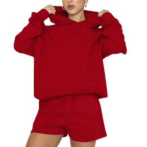 Ensemble survêtement d'été pour femme avec sweat à capuche court et short de survêtement, poches zippées, grande taille, col à capuche - Product Image 6