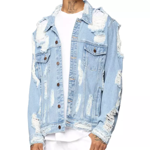 Autumn Street Wear Custom OEM Blue <b>Jean</b> Outdoor Motorcycle Jacket <b>Men</b> Customized Ripped Denim Jacket - Product Image 1