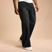 Jean coupe bootcut ample pour homme, gris foncé délavé, orné de strass et de rivets, style Hip Hop, pour soirée et streetwear