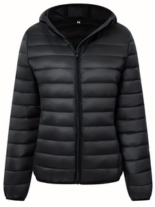 <b>Women</b> <b>Lightweight</b> Puffer Jacket Full Zip Hooded Warm <b>Coat</b> Winter Quilted Breathable <b>Women</b> Good Black Regular Fit Polyester - Product Image 2