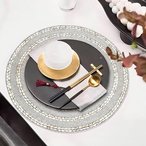 Classic Style Attractive Silver Glass <b>Beaded</b> <b>Placemat</b> Mats Pads for Wedding Parties New Year & Christmas-Whole Sale Price - Product Image 2