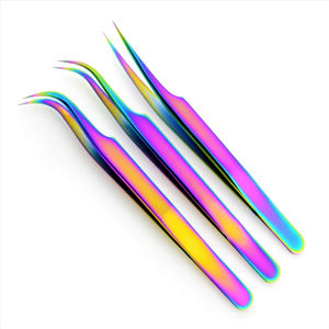 Pince à épiler d'extension de cils d'isolation en acier inoxydable multi-ensemble de qualité professionnelle revêtement de Plasma arc-en-ciel incurvé droit - Product Image 1