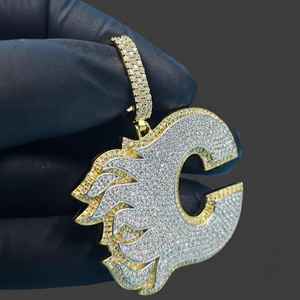 Pendentif lettre C flamboyante en moissanite, plaqué or bicolore, argent 925, bijoux hip-hop, cadeau, breloques personnalisables haut de gamme - Product Image 5